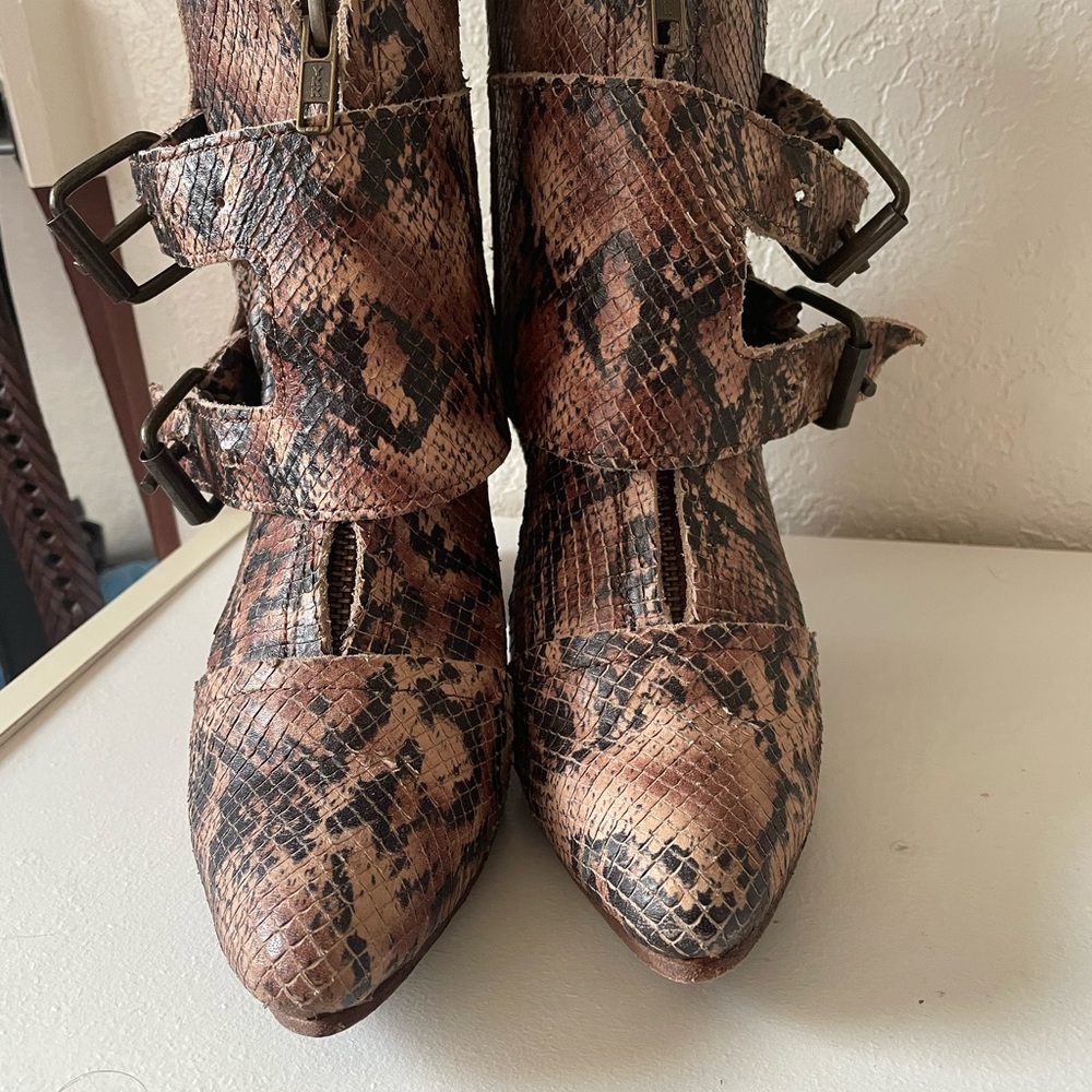 Freebird Faux snake skin ankle booties